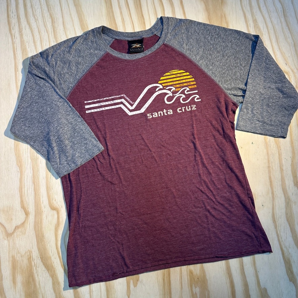 Prairie Mountain Men's Santa Cruz Raglan Graphic Tee Burgundy Grey Size M